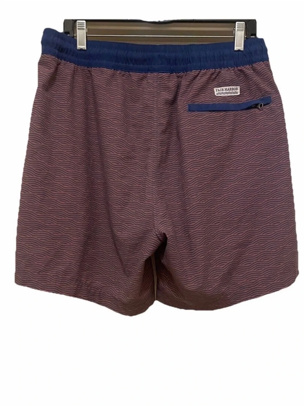 Fair Harbor Burgundy Wave-Print Swim Shorts with Navy Waistband